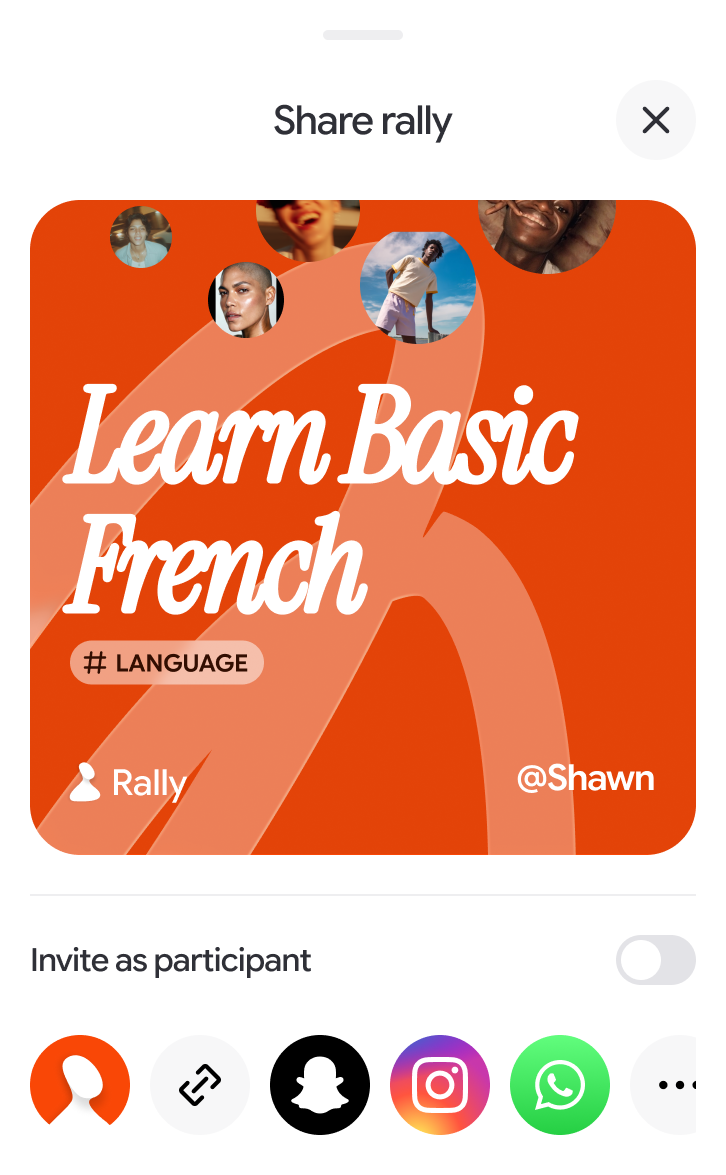 A Rally share card for learning Basic French